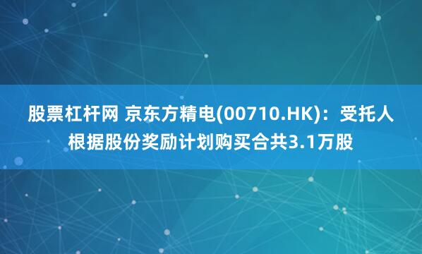 股票杠杆网 京东方精电(00710.HK)：受托人根据股份奖励计划购买合共3.1万股
