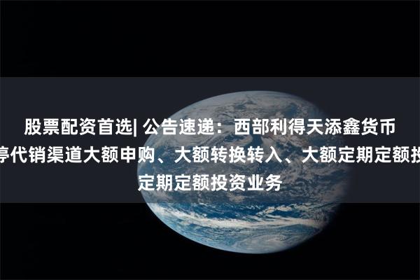 股票配资首选| 公告速递：西部利得天添鑫货币基金暂停代销渠道大额申购、大额转换转入、大额定期定额投资业务